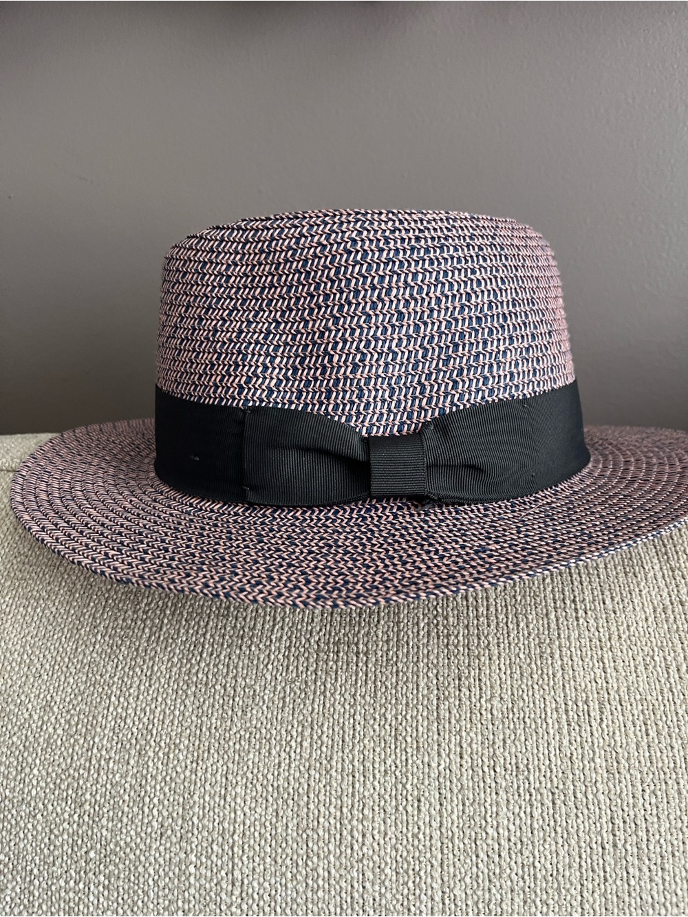 Olive & Pique Pink Straw Fedora with Black Trim - Picture 5 of 6